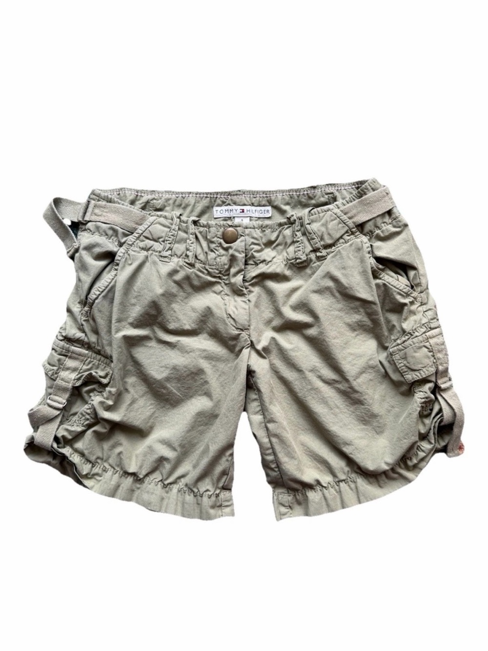 Vintage 2005 Tommy Hilfiger Green Cargo Shorts Size 4, Adjustable Waist, Cotton